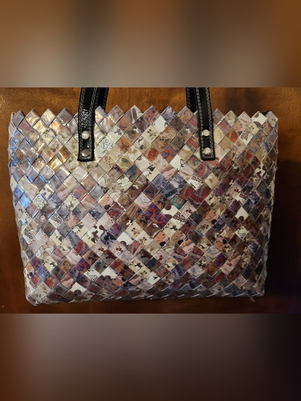 Nauhi Ollin Handwoven Multicolor Tote With Mickey Mouse Pattern